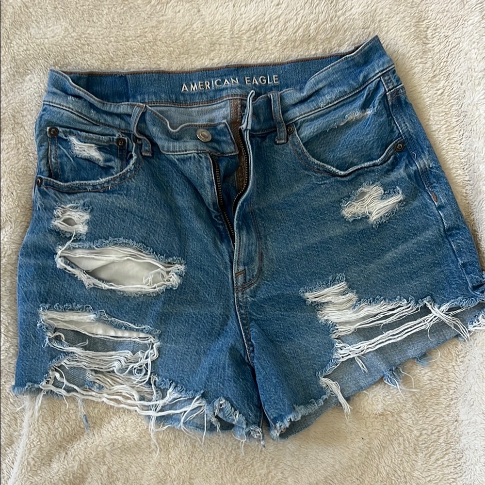 American Eagle Outfitters Blue Distressed Jean Shorts